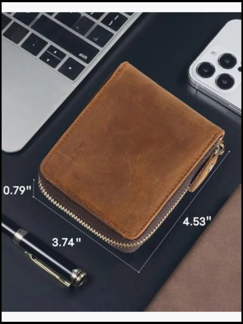 Genuine Leather RFID Blocking Bifold Wallet with Zipper Compact Secure Fit